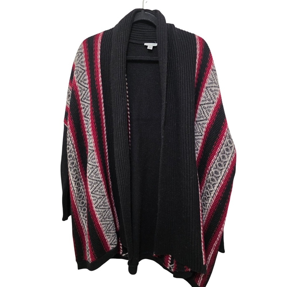 J.JILL Wool Blend Fair Isle Women's Open Front Knit Cardigan With Red & Black Ge